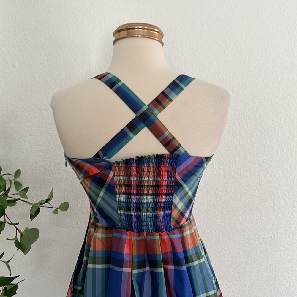 Anthropologie Maeve Plaid A-Line Silk Blend Mini Retro Dress - Picture 8 of 11